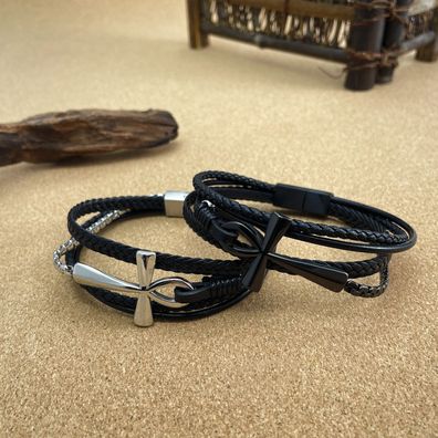 Multi-Layer Handmade Woven Leather String Classic Anka Cross Leather Bracelet