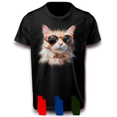 Cool Humorvoll Katze mit Sonnenbrille Cat Kater Fun T-Shirt Haustier Hauskatze Muschi