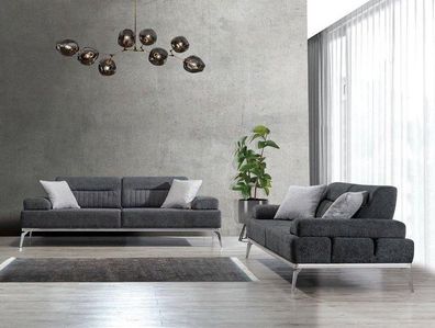 Stoffsofas Wohnzimmer-Set 2tlg. Grau Farbe Textil Material Modern Design