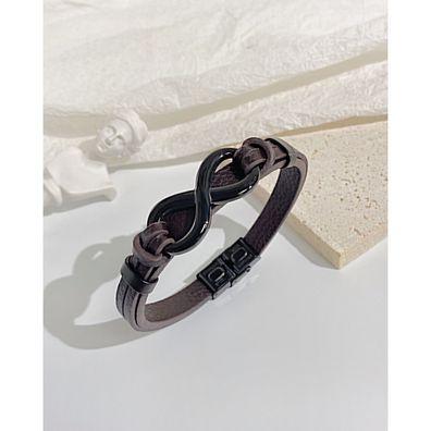 Source 8 Words Infinite Symbol Titanium Steel Leather Bracelet Double Layer Leather