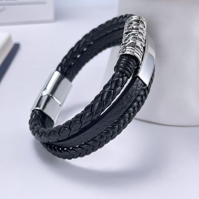 Stainless Steel Men's Bracelet Woven Leather Bracelet