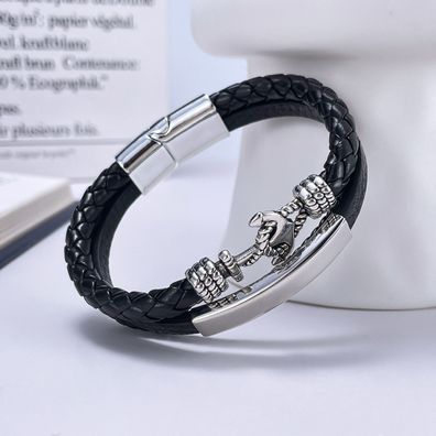 Punk Style Stainless Steel Bracelet Boat Anchor Leather Rope Leather Bracelet Man