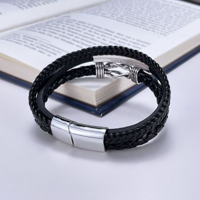 Men's Multi-Layer Woven Leather String Bracelet Stainless Steel Leather Bracelet