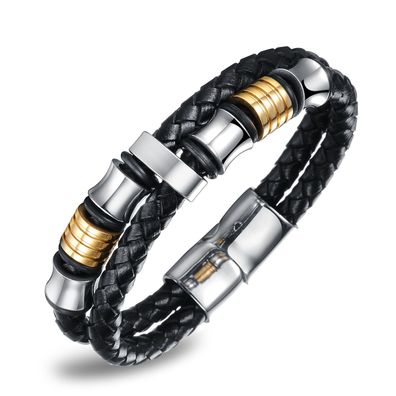 Style Magnetic Release Buckle Leather Bracelet Men's Leather Braided Leather Bracelet