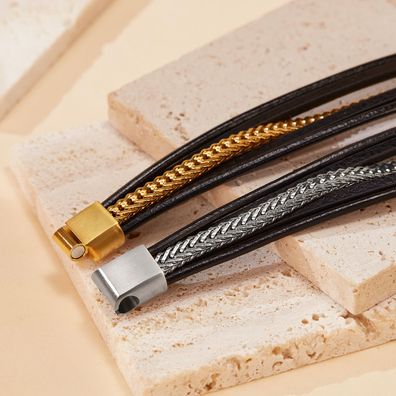 Multi-Layer Leather Bracelet Stainless Steel Bracelet
