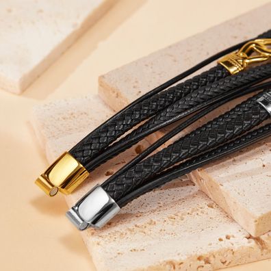 Source Multi-Layer Woven Leather Bracelet Stainless Steel Bracelet For Men