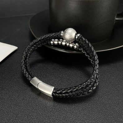 Titanium Steel Bracelet Men's Handmade Woven Leather String Bracelet Men's