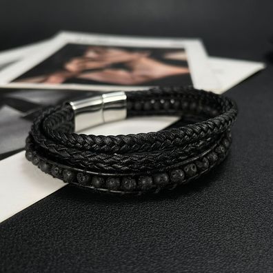 Volcanic Rock Leather Bracelet Handmade Braided Bracelets Men