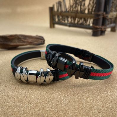 Punk Men's Leather Bracelet Street Leather Rope Carrying Strap