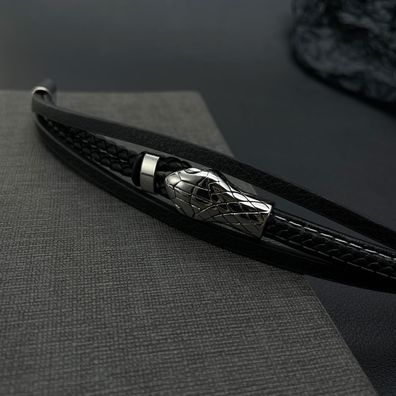 Woven Punk Snake Head Bracelet Multi-Layer Leather Python Titanium Steel Bracelet