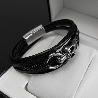 Titanium Steel Skull Bracelet Multi-Layer Leather Bracelet For Men