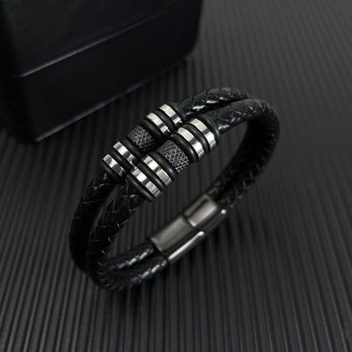 Black Handmade Woven Leather String Bracelet Men's Personality