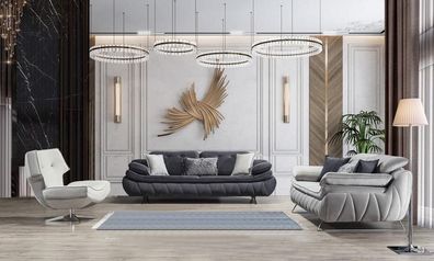 Wohnzimmer-Set 3tlg Schwarz Weiß 2x Sofas mit Sessel Modern Design Textil