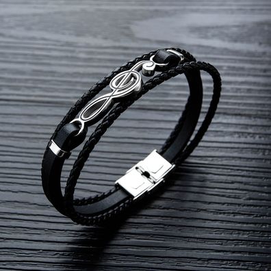 Source Trendy Multi-Layer Woven Note Leather Bracelet Style Rock Bracelet