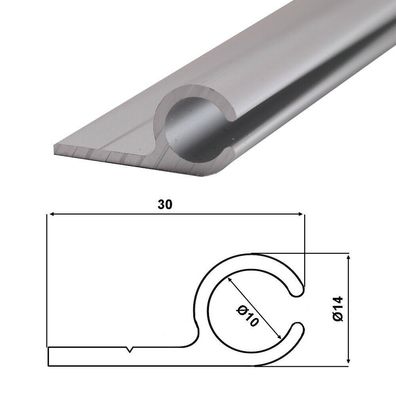 6€/ m) Kederschiene 2m Aluminium eloxiert E6/ EV1 14x30mm Zeltkeder 7,5-8,5mm 0°