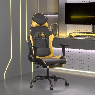 Gaming-Stuhl mit Fußstütze Schwarz und Golden Kunstleder (Farbe: Schwarz)