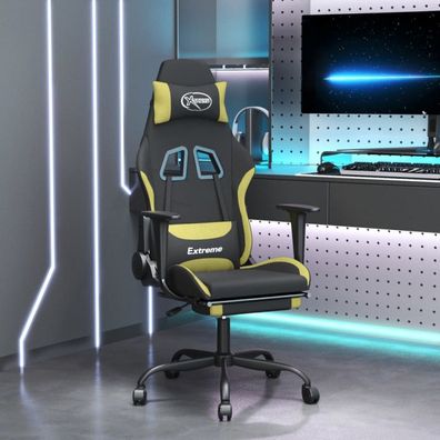 Gaming-Stuhl mit Fußstütze Schwarz und Hellgrün Stoff (Farbe: Schwarz)