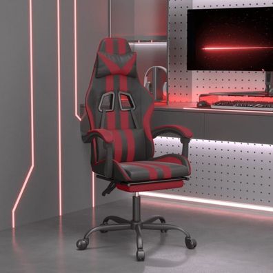 Gaming-Stuhl mit Fußstütze Schwarz und Weinrot Kunstleder (Farbe: Schwarz)