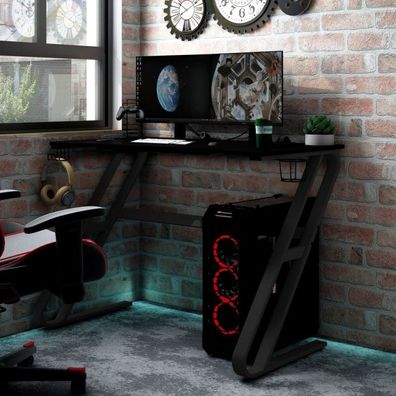 Gaming-Schreibtisch mit ZZ-Gestell Schwarz 90x60x75 cm (Farbe: Schwarz)