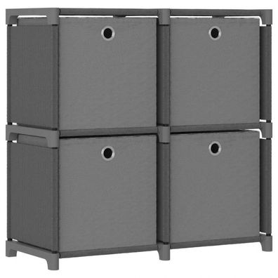 Würfel-Regal mit Boxen 4 Fächer Grau 69x30x72,5 cm Stoff (Farbe: Grau)