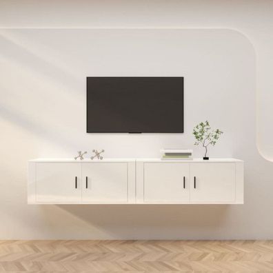 TV-Wandschränke 2 Stk. Hochglanz-Weiß 100x34,5x40 cm (Farbe: Weiß)