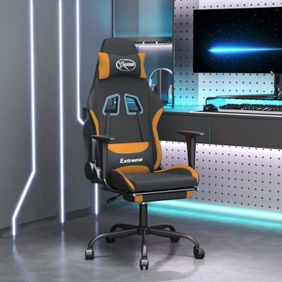 Gaming-Stuhl mit Fußstütze Schwarz und Orange Stoff (Farbe: Schwarz)