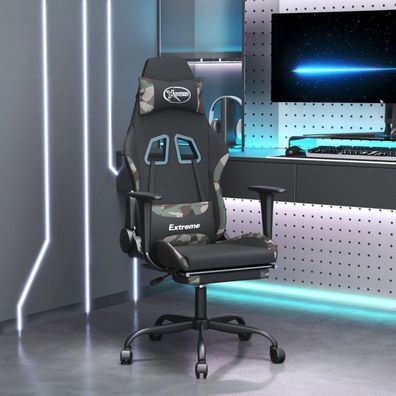 Gaming-Stuhl mit Fußstütze Schwarz und Tarnfarben Stoff (Farbe: Schwarz)