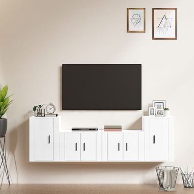 4-tlg. TV-Schrank-Set Hochglanz-Weiß Holzwerkstoff (Farbe: Weiß)