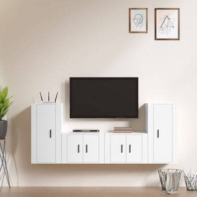 4-tlg. TV-Schrank-Set Weiß Holzwerkstoff (Farbe: Weiß)