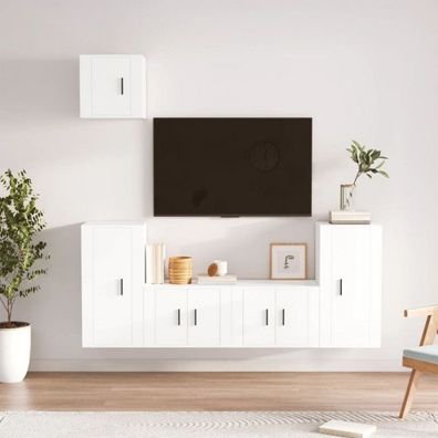 5-tlg. TV-Schrank-Set Weiß Holzwerkstoff (Farbe: Weiß)