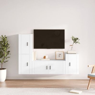 4-tlg. TV-Schrank-Set Weiß Holzwerkstoff (Farbe: Weiß)