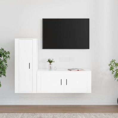 2-tlg. TV-Schrank-Set Weiß Holzwerkstoff (Farbe: Weiß)