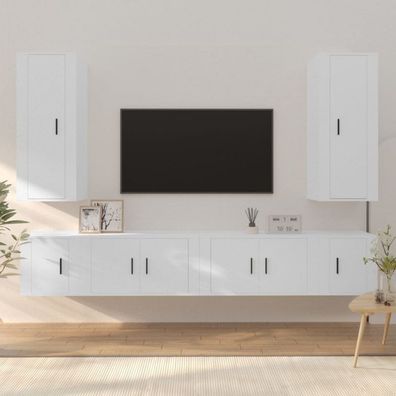 6-tlg. TV-Schrank-Set Weiß Holzwerkstoff (Farbe: Weiß)