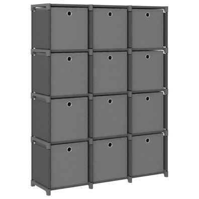 Würfel-Regal mit Boxen 12 Fächer Grau 103x30x141 cm Stoff (Farbe: Grau)