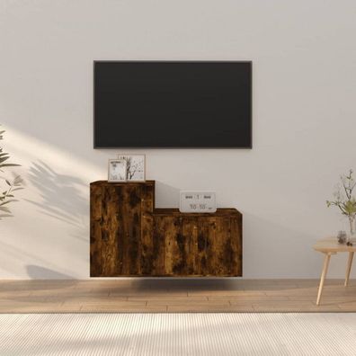 2-tlg. TV-Schrank-Set Räuchereiche Holzwerkstoff (Farbe: Braun)