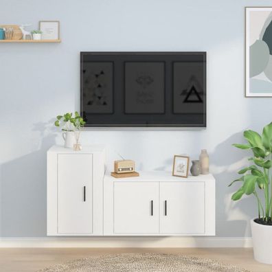 2-tlg. TV-Schrank-Set Weiß Holzwerkstoff (Farbe: Weiß)