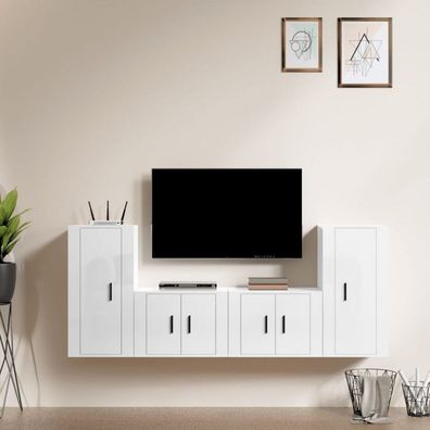 4-tlg. TV-Schrank-Set Hochglanz-Weiß Holzwerkstoff (Farbe: Weiß)