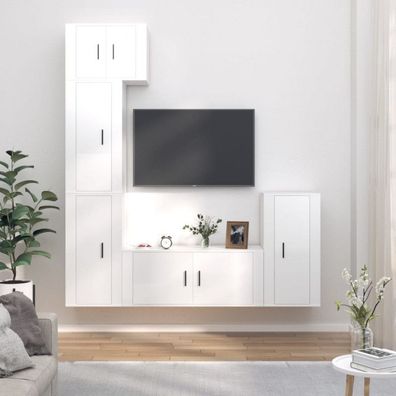 5-tlg. TV-Schrank-Set Hochglanz-Weiß Holzwerkstoff (Farbe: Weiß)