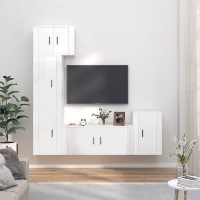 5-tlg. TV-Schrank-Set Hochglanz-Weiß Holzwerkstoff (Farbe: Weiß)