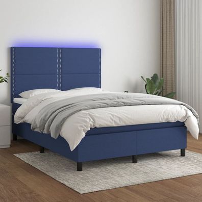 Boxspringbett mit Matratze & LED Blau 140x190 cm Stoff (Farbe: Blau)