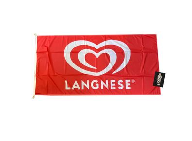 Langnese Banner Fahne Flagge mit 2 Karabinerhaken Maße 193 x 95 cm Material Pol