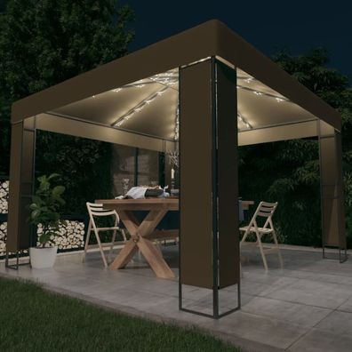 Pavillon mit Doppeldach & LED-Lichterkette 3x3 m Gartenpavillon Gartenzelt