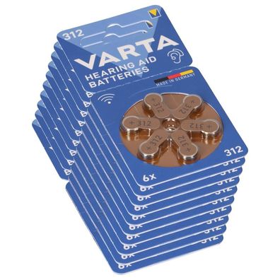 60x Varta Hearing Aid Batterie 312 PR41 Hörgerätebatterie