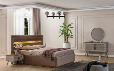 Beige Schlafzimmer Luxus Möbel Designer Doppelbett 2x Nachttische 5tlg