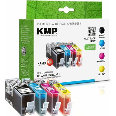 4 KMP H67V schwarz, cyan, magenta, gelb Tintenpatronen ersetzen HP 920XL (C2N92AE)