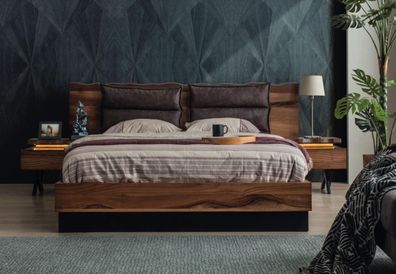 Schlafzimmer Holzgarnitur Robustes Bett 2x Nachttische 3tlg. Luxus Set