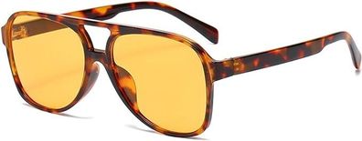 Retro Nachtsicht Rechteckige Sonnenbrille für Damen Herren Quadratische Doppelsteg UV