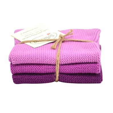 3er Solwang Wischtuch Küchentuch Waschlappen aus Baumwolle violett - HEIDE Kombi