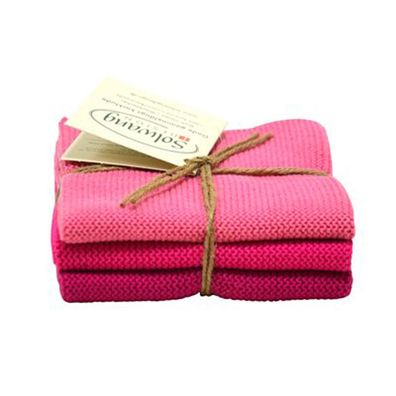 3er Solwang Wischtuch Küchentuch Waschlappen aus Baumwolle rosa - PINK Kombi