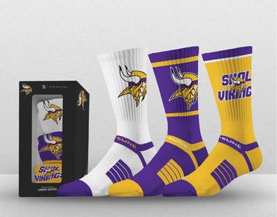 NFL Minnesota Vikings Socken Strideline Premium 3er Pack Geschenkbox M/ L (40-46)